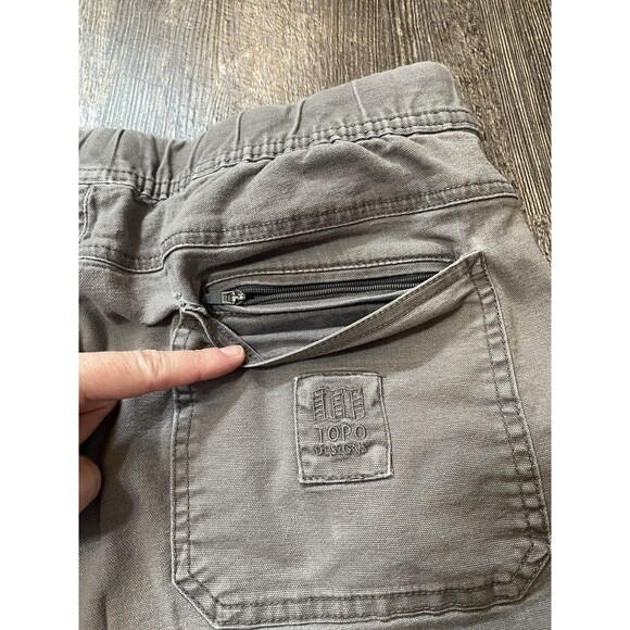 TOPO Designs Organic Cotton Shorts Brown 6” Inseam Pockets Mens Large Button Fly - Picture 8 of 16